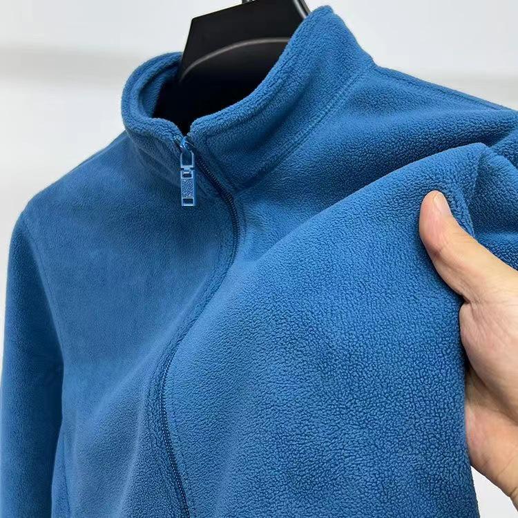 Men's Stand Collar Zipper Cardigan Jacket - 2025 Autumn/Winter Solid Color Warm Fleece