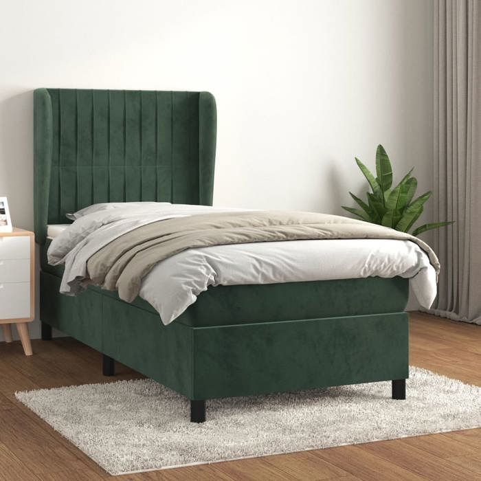 3129300 vidaXL Divan Bed and Mattress Dark Green 80x200 Cm Velvet