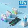 65W Gallium Nitride Gradient Charger with Multi-port 1USB + 2PD, 5V2A with Colorful Light