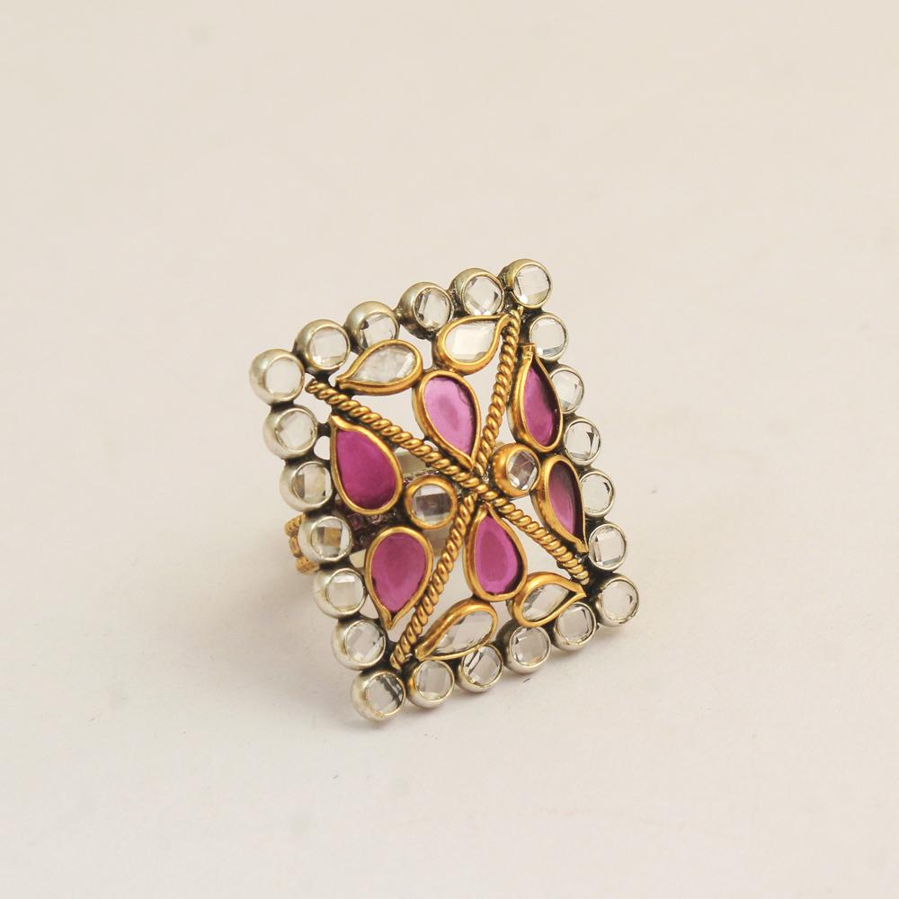 Enamel Crystal Ring 925 Sterling Silver Gold Plated Jewelry