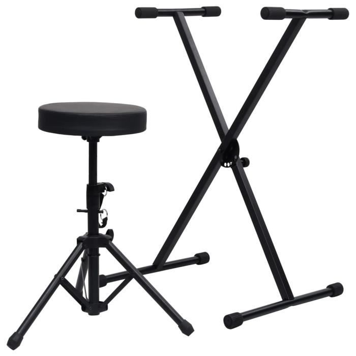 VidaXL Ensemble de support de clavier et de tabouret Noir