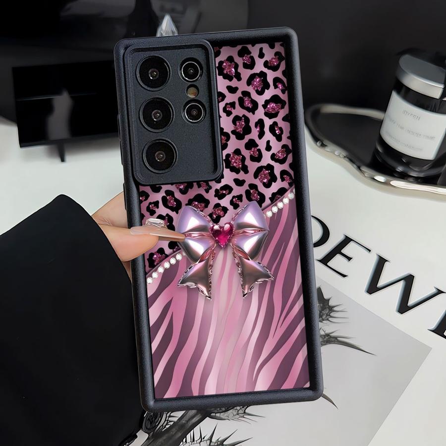 Soft Cover Phone Case for Samsung Galaxy S22 S24 Plus S25 Edge S20FE S24Ultra S23 FE S21 S25 Ultra Bow Leopard Print
