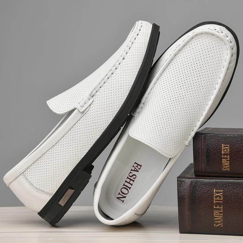 Fashion Genuine Leather Mens Shoes New Design Casual Loafers Slip-on Business Dress Shoes Comfortable Driving Footwear Classic Moccasins