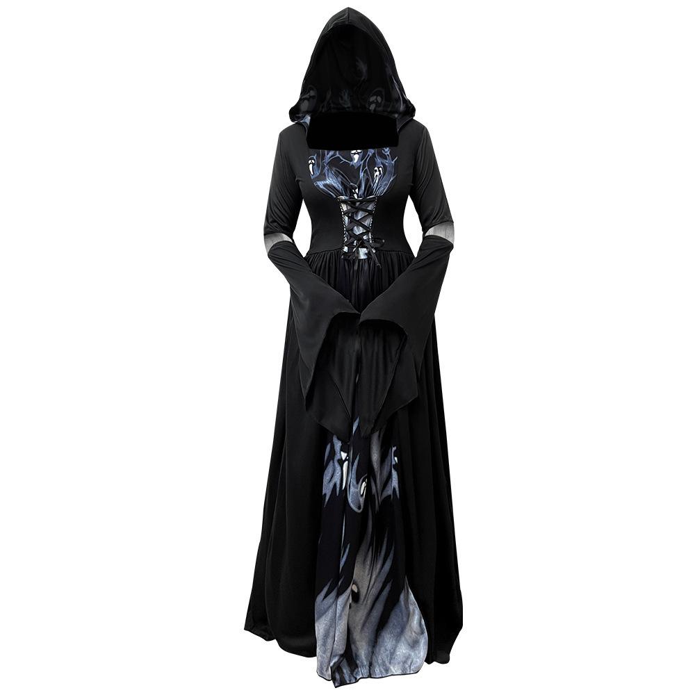 New halloween witch dress hooded skull witch mage cosplay stage performance suit