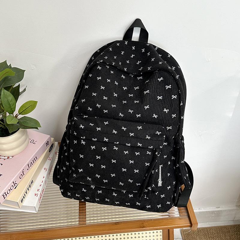 Schoolbag Japanese ins Printed School Bag Girls Junior High School Students Corduroy Design Sense Niche Versatile Backpack Women