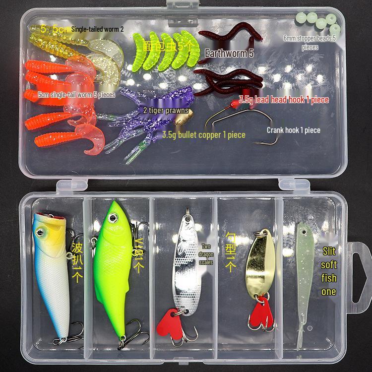 Lure Spinner & Soft Bait Thunder Frog Minnow Hook Combo Set In Box