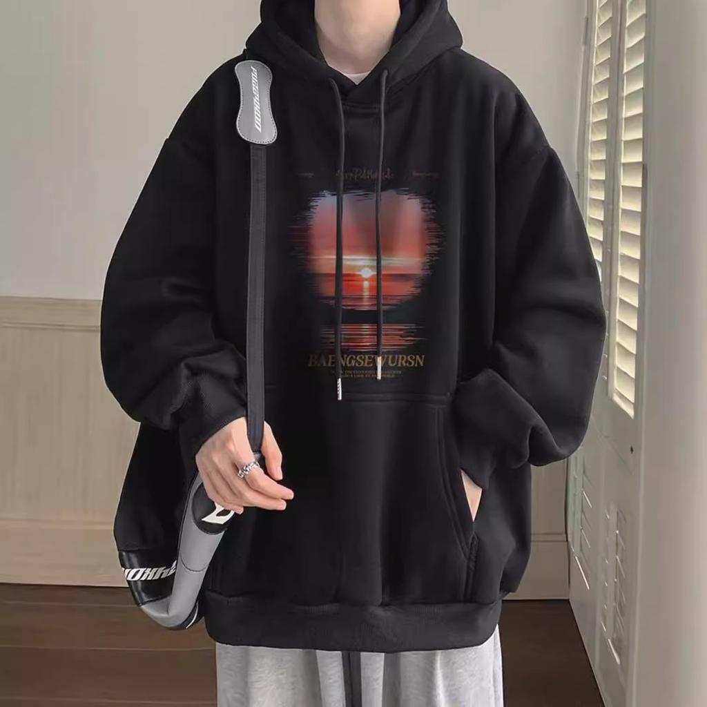American Hooded Sweater Mens Autumn and Winter Updated Large Size Comfortable Fit Trendy Printed Top