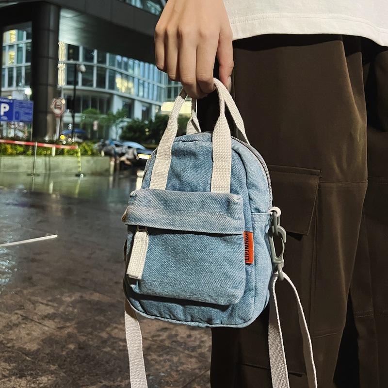 Denim Mobile Phone Bag Women'S Fashion Casual Shoulder Bag Simple Solid Color Small Square Bag College Student Messenger Bag Women