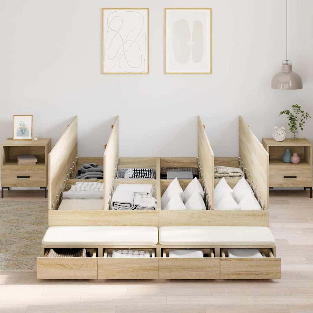 Storage Bed Frame in Sonoma Oak 140 cm Wood Based Material