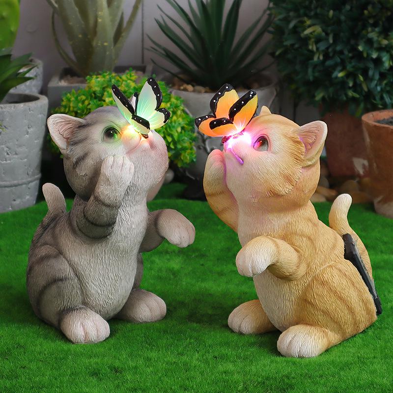 Kreatives solarbetriebenes Katzen-Garten-Nachtlicht-Ornament im amerikanischen Stil