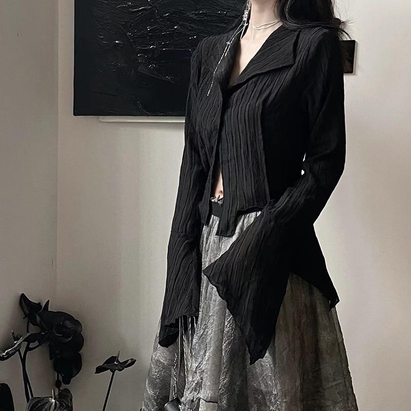 Gotic Femei Cămăși Negre Coreeană Întunecată Academică Femeie Design Neregulat Topuri Primăvară Moda Streetwear Bluză Y2K