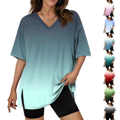 Women's Summer Casual Tops  Print Large Size T-shirts V-neck Short-sleeved Shirts Casual Loose Tops