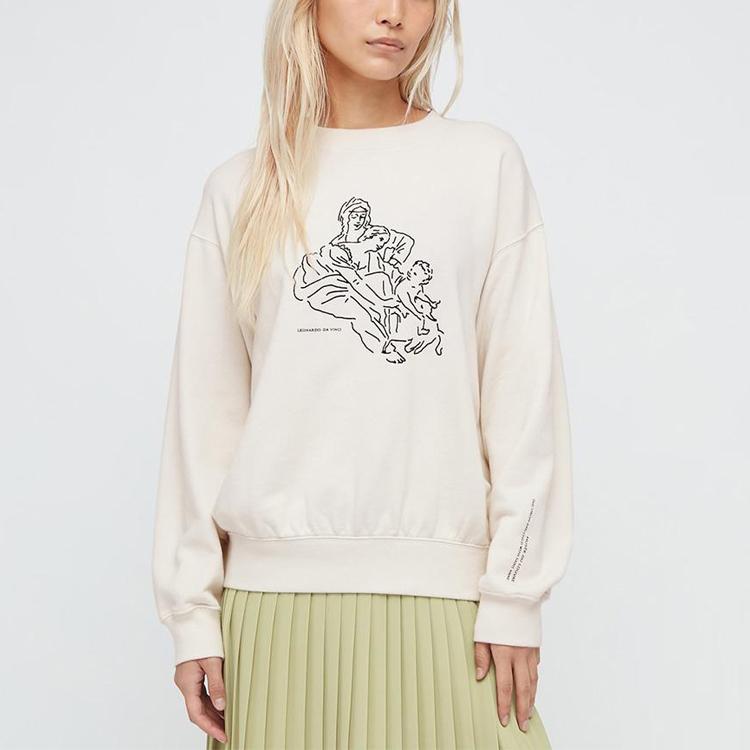 Uniqlo X Louvre Museum Long Sleeve Crew Neck Loose Regular Sweatshirt Women sweatshirt Light-Beige 435837-30