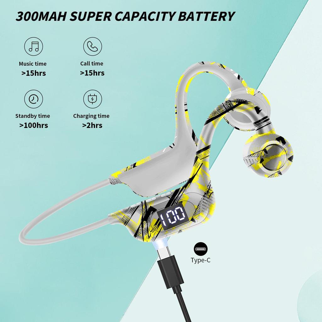 AKZ-G9 Vibration Bone Conduction Bluetooth Earphones with Card Slot, Digital Display, Neckband Design, and Long Battery Life.