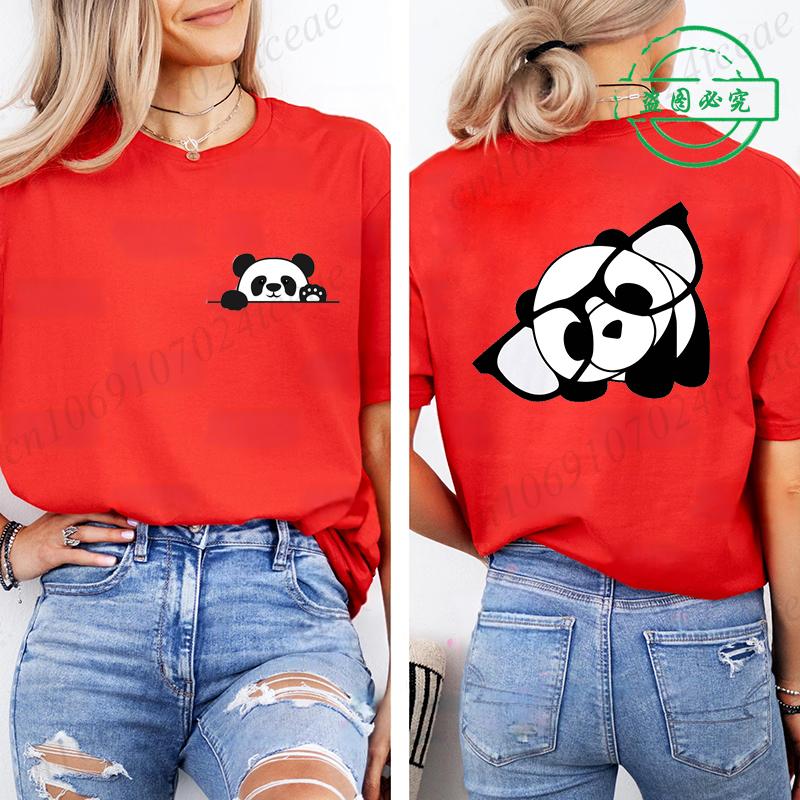 Bambusová Panda Dámské Grafické Tričko pro Ženy Dívka Krátký Rukáv Kulatý Výstřih Ležérní Top na Léto a Jaro, Dámské Oblečení
