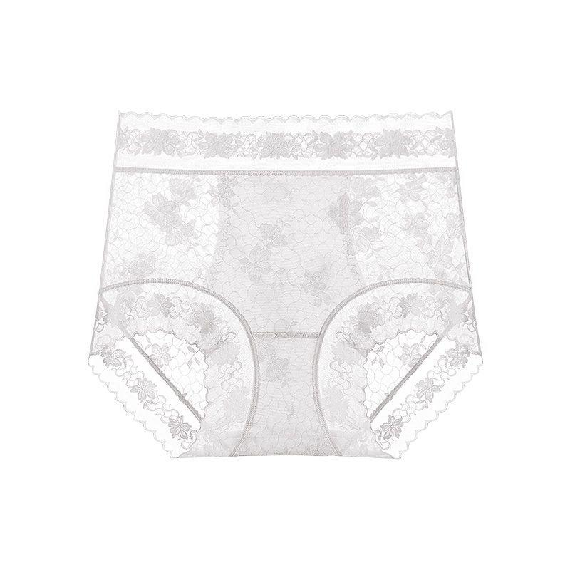Ladies Summer Lace Camellia 10A Antibacterial Mulberry Silk Extended Crotch Ice Silk High Waist Belly Triangle Briefs