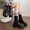 Designer Spring British Style Women Chunky Loafers Shoes Concise Shallow Slip On Shoes Elegant Thick Heel Leather Shoes