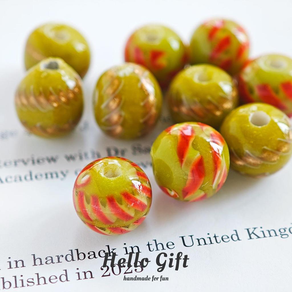 12mm West Asian Threaded Ribbon Candy Color Round Glass Beads for DIY Handmade Crafts