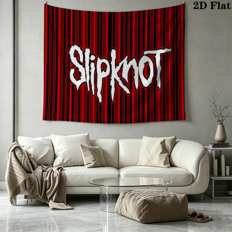 Slipknot Cartoon Masked Members Tapestry, Red Background Band Portrait Wall Hanging for Rock Fans