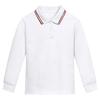 Children's White Cotton Polo Shirt with Striped Collar - Long Sleeve School Uniform for Boys and Girls