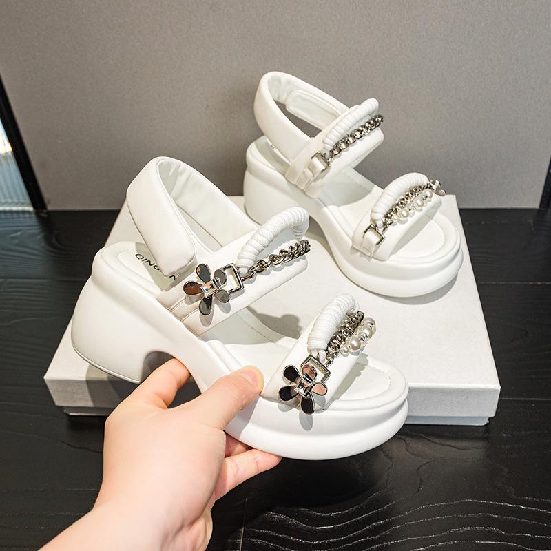 

Женские сандалии на платформе, плоские, на толстом каблуке, увеличивающие рост, модные, универсальные женские сандалии 40