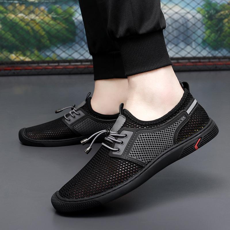 Men'S Fly-Woven Shoes Breathable And Lightweight Outdoor Soft-Soled Sneakers Trendy And Hole Running Shoes