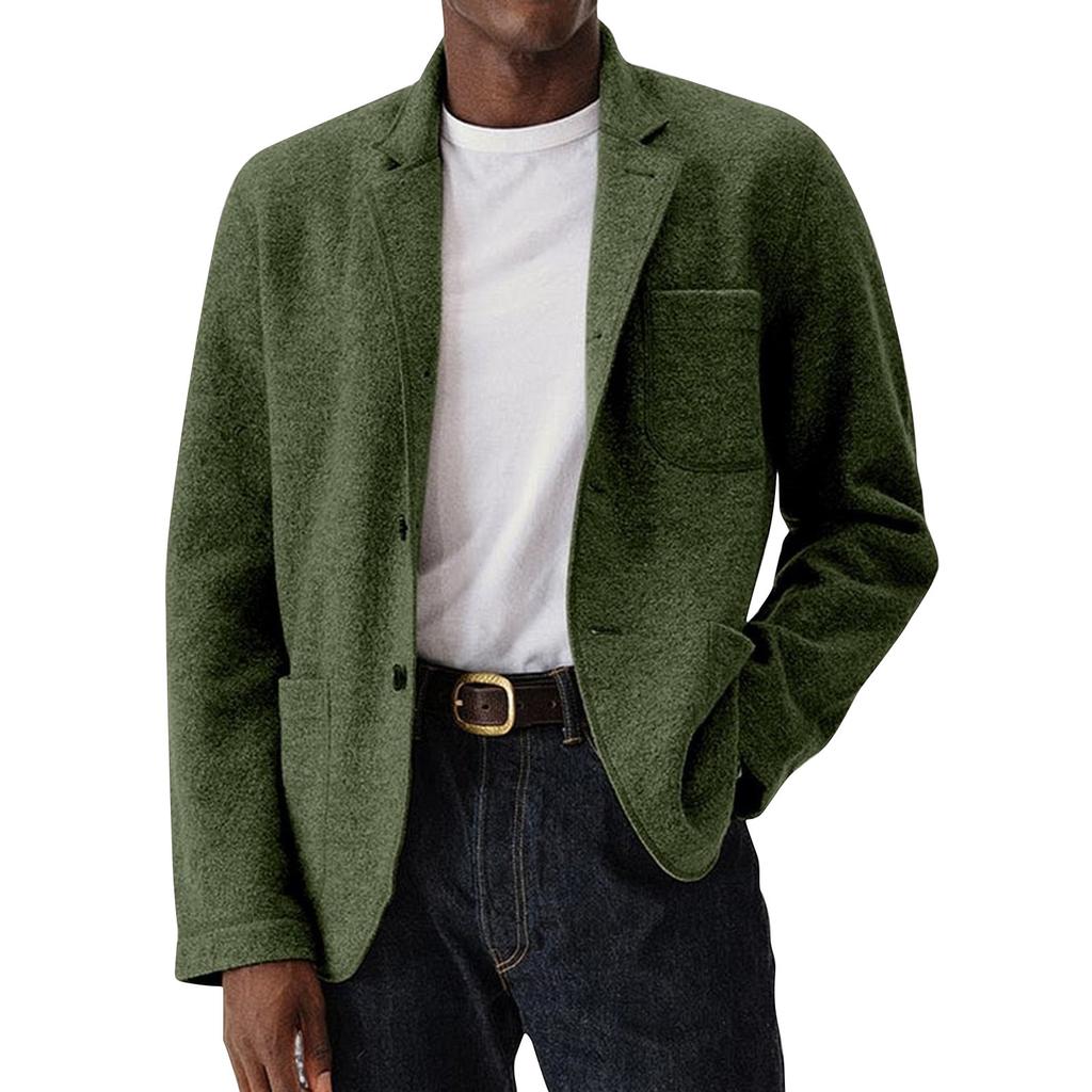 Men's Solid Color Woolen Coat Men's Pockets Button Casual Jacket