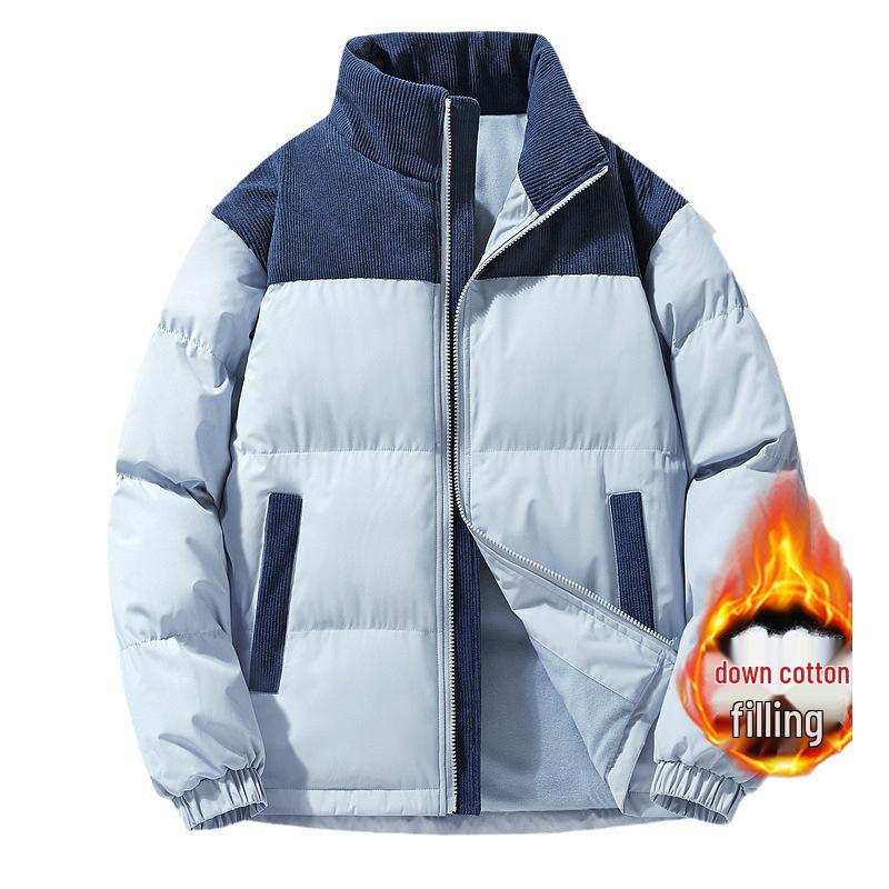 2025 Men's Trendy Color Block Puffer Jacket - Thick, Warm Cotton for Autumn/Winter.