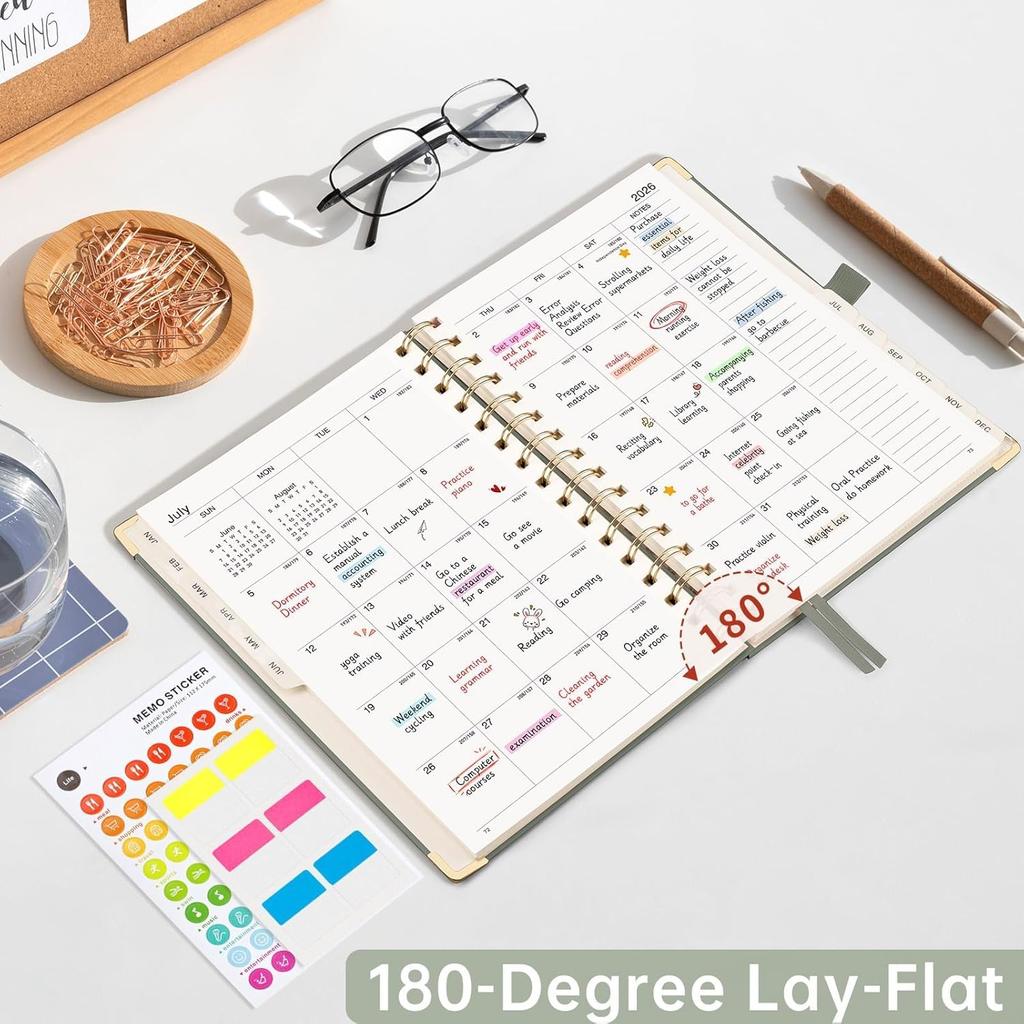 2026 Planner, Weekly and Monthly, A5 Size (5.7" x 8.3"), Jan 2026 - Dec 2026, Calendar, To-do List, Agenda, 12-Month Tabs, Hardcover, 100 GSM Thick
