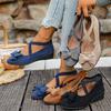 2025 New Fashion Suede Bow Cross Elastic Band Wedge Heel Large Size Single Shoes Women's Breathable Versatile