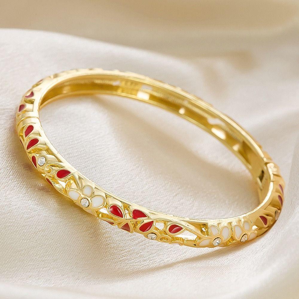 Gold Plated Enamel Floral Bangle Colorful Flower Bangle Vintage Dainty Jewelry  Women