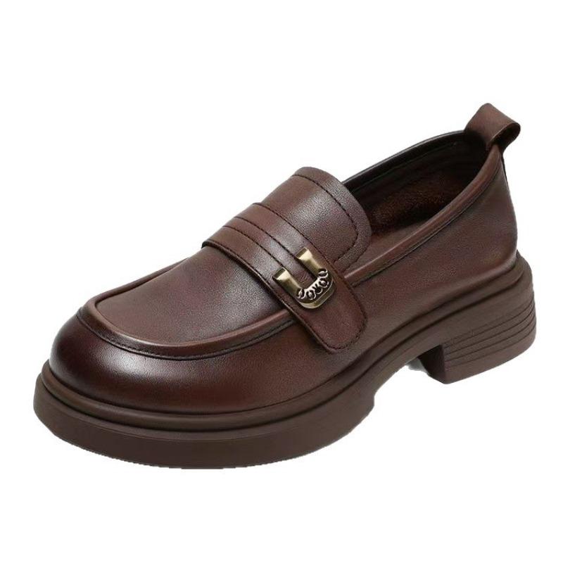 Platform single shoes women's summer new versatile thick heel one pedal casual small leather shoes