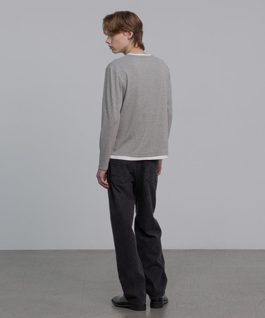 DECOROSO Easy Layered Henley Neck Long Sleeve T-Shirt [Gray]