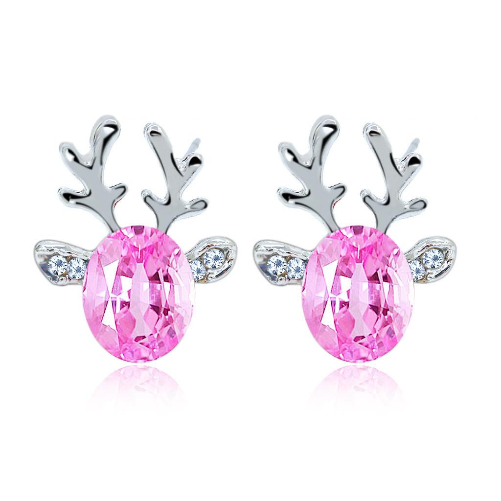 Christmas Reindeer Earrings With Crystal Gemstone For Women Fashion Jewelry