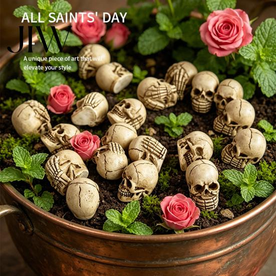 Window Display Gothic Decor 20Pcs Creative Miniature Skull Figurines, Cool Statues for Garden Bonsai Ghost Festival Table Accents Decoration,