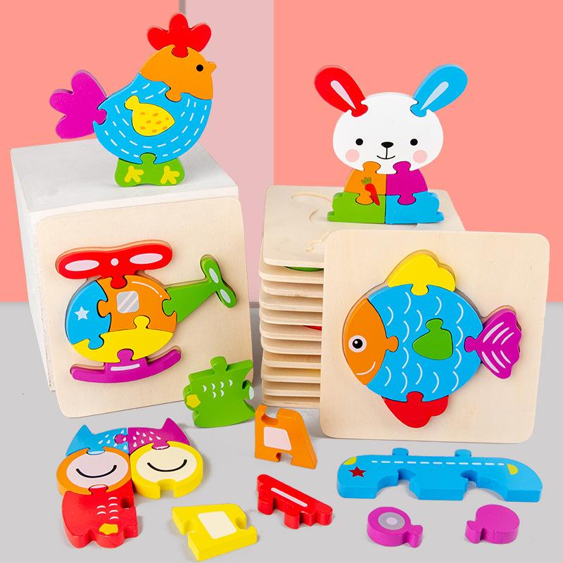 Can Be Used As Children'S Wooden 3D Cartoon Animal Traffic Three-Dimensional Puzzle Baby Montessori Educational Early Education Toy
