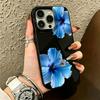 Glossy Black Blue Hibiscus Flower Phone Case For iPhone 17 16 15 14 Plus 13 12 11 Pro MAX 17 Air Blue Hibiscus Floral Phone Case