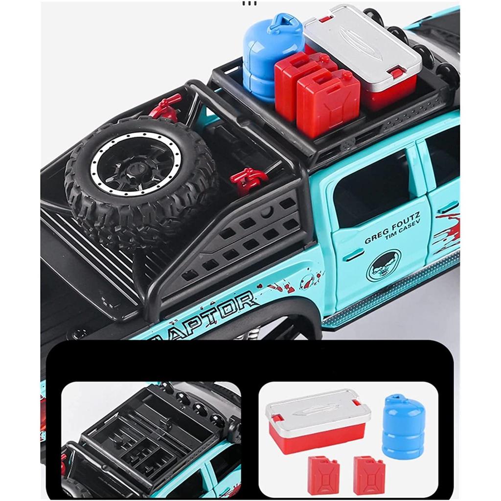 La scară 1/28 Ford Raptor F150 6X6 Pickup Truck Model de mașină de jucărie turnată sub presiune, Vehicul de jucărie cu sunet și lumină pentru copii mici, colecție de cadouri