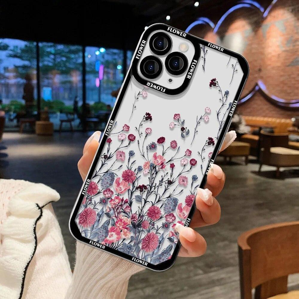 Flower Phone Case For iPhone 11 Case iPhone 13 12 14 15 Pro Max 12 13 Mini XR XS X 7 8 15 Plus SE 2020 Soft Silicone Back Cover
