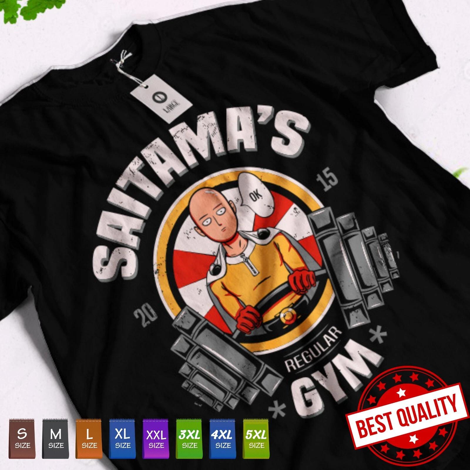 

Kawaii Saitama One Punch Man Shirt Hero GYM Anime Clothing Japanese Tee Manga S