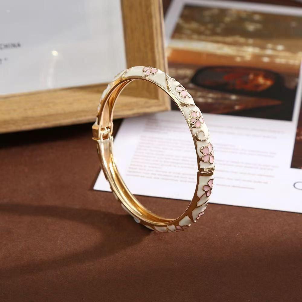 Chinese Vintage Cloisonne Bangle Traditional Women's Hand Bracelet Hollow Out Flower Bangle Girls