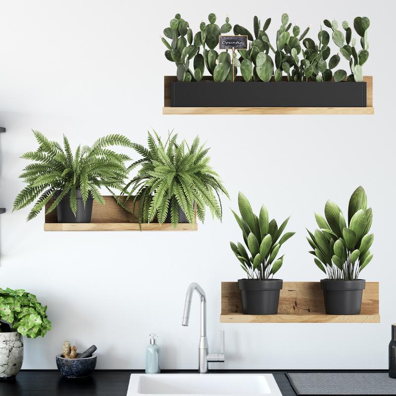 3 stk./Sæt Kreativ 3D Grøn Plante Selvklæbende Vægklistermærke Potteplante Dekoration Klistermærke Til Stue Eller Kontor
