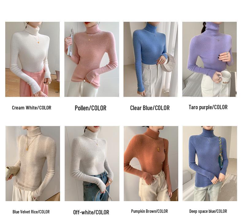 Women's Slim-fit High-neck Cashmere Pullover Sweater - Autumn/Winter Stylish, Tight-knit Base Layer