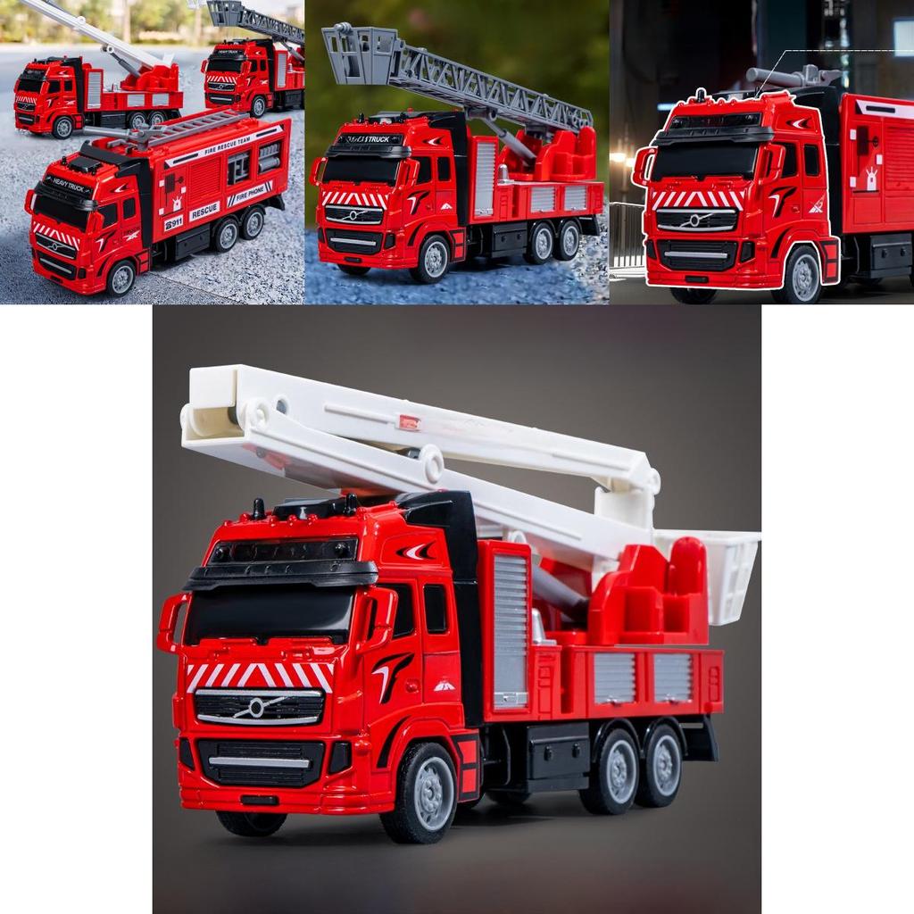 Fire Truck Alloy Inertia Pullback Toy With Rotatable Ladder For Kids Play And Handson Interaction