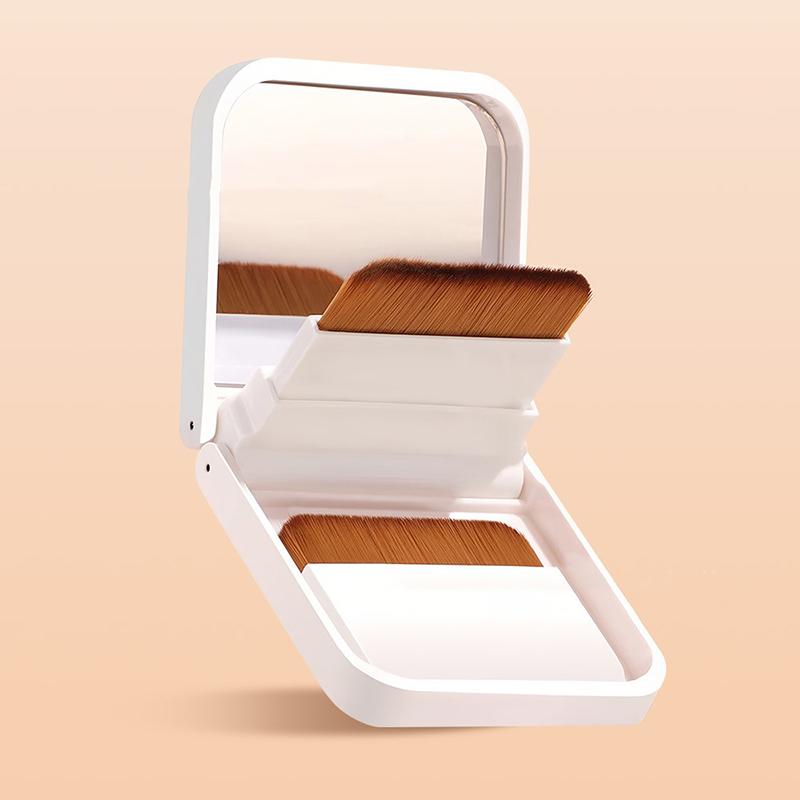 2Pcs Ultra-Thin Compact Foundation Brush With Mirror Box Easy To Carry Flat-Head Makeup Brush No Trace Replaceable Makeup Tools
