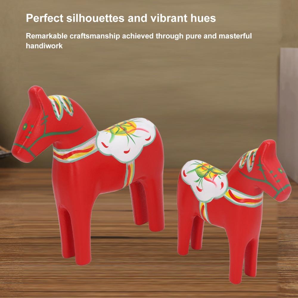 2PCS Hand Painted Dala Horse Decor Wooden Dalecarlian Horse Statue Living Room Decor