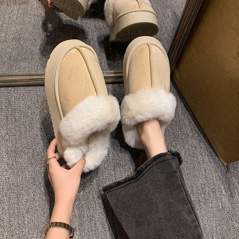 Wear thick-soled heightening non-slip cotton slippers for women's 2025 autumn and winter new student dormitory home soft-soled thermal cotton shoes