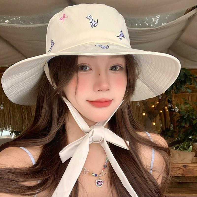 Fisherman Hat Bucket Hat for Girls Colorful Embroidered Casual Caps for Sports Gym Mountain Camping Hat Outdoor Sunshade