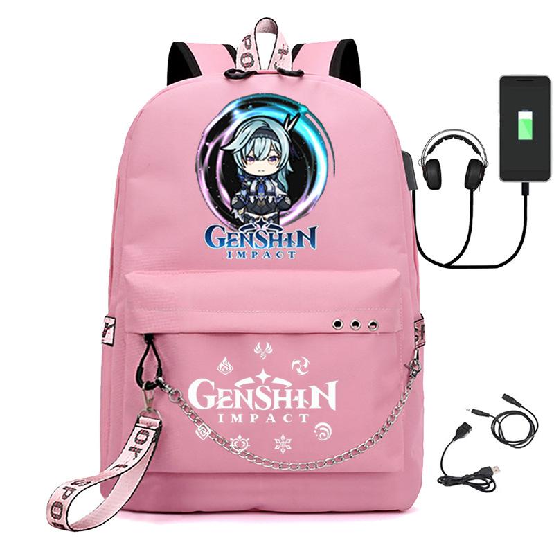 Harajuku Jugendliche Schultaschen Unisex Genshin Impact Reisetaschen USB-aufladbar Oxford Wasserdicht Notizbuch Schulterrucksäcke