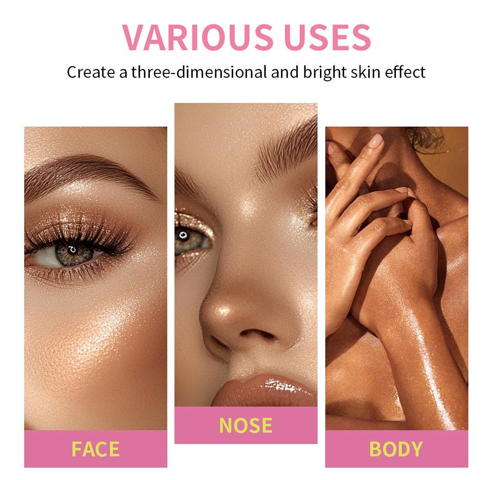 8-farebná krémová paleta rozjasňovačov trblietavý lesk rozjasňovač ľahký krém na make-up rozjasniť tvár telo prirodzený kontúrny kozmetický